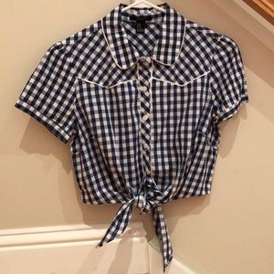 Blue White Plaid Crop Top